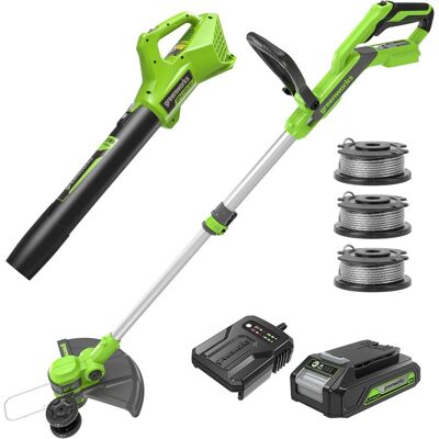 Greenworks - 24V 12" Cordless String Trimmer/Edger and Leaf Blower Combo Kit, 2.0Ah Battery and Charger Included - Green Greenworks - 24V 12" Cordless String Trimmer/Edger and Leaf Blower Combo Kit, 2.0Ah Battery and Charger Included - Green