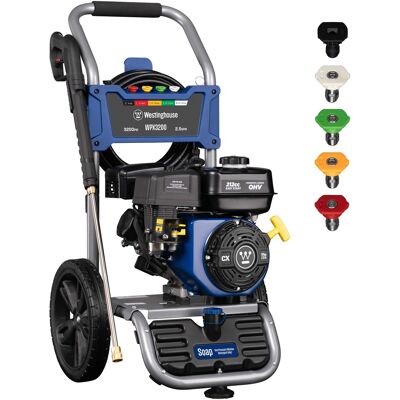 Westinghouse - 3200 PSI 2.5 GPM Gas Powered Axial Cam Pump Cold Water Pressure Washer with Soap Tank and 5 Quick Connect Tips - Blue Westinghouse - 3200 PSI 2.5 GPM Gas Powered Axial Cam Pump Cold Water Pressure Washer with Soap Tank and 5 Quick Connect Tips - Blue