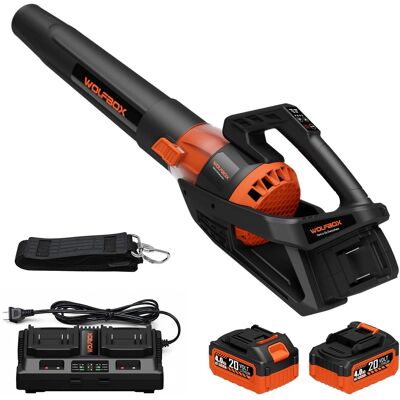 WOLFBOX - Cordless Leaf Blower - Wireless 20V Dual Battery Power System with Turbo Mode, Concentrator Nozzle, LED Display - black & orange WOLFBOX - Cordless Leaf Blower - Wireless 20V Dual Battery Power System with Turbo Mode, Concentrator Nozzle, LED Display - black & orange