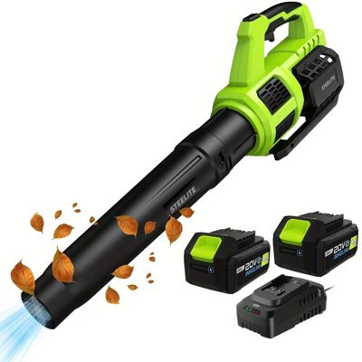 Steelite - 21V Cordless Leaf Blower 120 MPH/480 CFM Electric Lightweight Blower with 2 x 4.0Ah Battery Packs and Charger Steelite - 21V Cordless Leaf Blower 120 MPH/480 CFM Electric Lightweight Blower with 2 x 4.0Ah Battery Packs and Charger