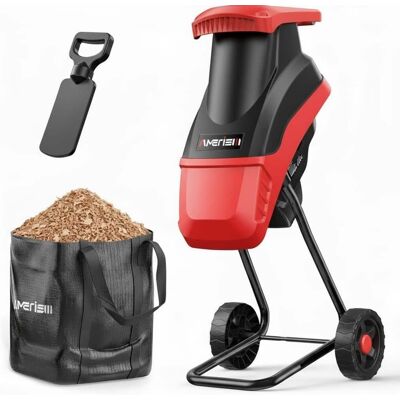 AMERISUN - 15-Amp Electric Wood Chipper, 4200 RPM Garden Shredder with 1.75" Branch Capacity, for Branches & Home Landscaping - Red AMERISUN - 15-Amp Electric Wood Chipper, 4200 RPM Garden Shredder with 1.75" Branch Capacity, for Branches & Home Landscaping - Red