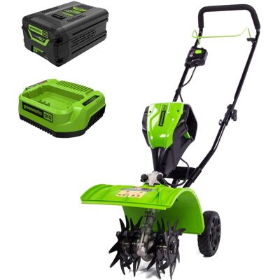 Greenworks - 60V 8" Cordless Brushless Cultivator / Tiller - 4.0Ah Battery and Charger Greenworks - 60V 8" Cordless Brushless Cultivator / Tiller - 4.0Ah Battery and Charger