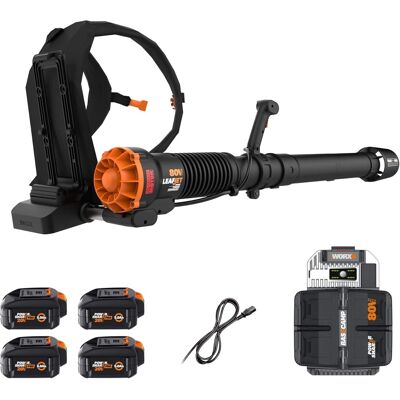 WORX - Nitro 80V LEAFJET Cordless Backpack Leaf Blower, 800 CFM - 150 MPH (4 x 5.0 Ah Batteries & 1 Basecamp Charger Included) - Black WORX - Nitro 80V LEAFJET Cordless Backpack Leaf Blower, 800 CFM - 150 MPH (4 x 5.0 Ah Batteries & 1 Basecamp Charger Included) - Black