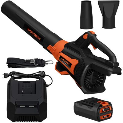 WOLFBOX - Cordless Leaf Blower, 60V, 700 CFM 160 MPH Power blower with Smart Digital Status Screen and 12-Min Continuous Turbo WOLFBOX - Cordless Leaf Blower, 60V, 700 CFM 160 MPH Power blower with Smart Digital Status Screen and 12-Min Continuous Turbo