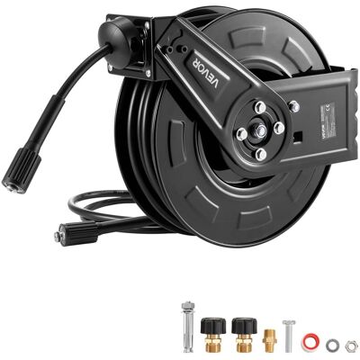 VEVOR - Pressure Washer Hose Reel, 60 ft x 1/4 inch Retractable Power Heavy-Duty Steel Washer Hose Reel, 4000PSI Max - Black VEVOR - Pressure Washer Hose Reel, 60 ft x 1/4 inch Retractable Power Heavy-Duty Steel Washer Hose Reel, 4000PSI Max - Black