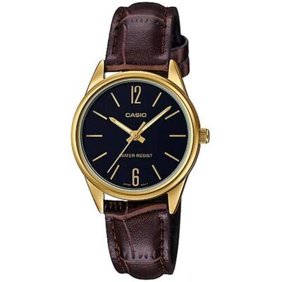 Casio - Women’s Black Dial Gold-Tone Case Leather Strap Watch - LTP-V005GL-1BUDF - Brown Casio - Women’s Black Dial Gold-Tone Case Leather Strap Watch - LTP-V005GL-1BUDF - Brown