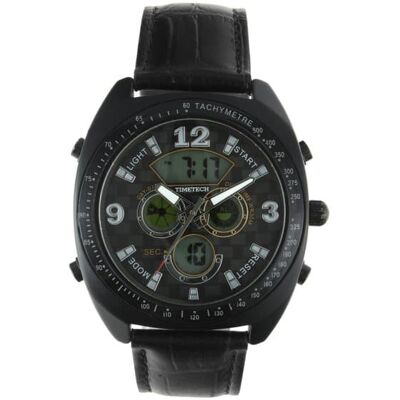 Timetech - Men's Sport Analog/Digital Multifunction Leather Watch - Black Timetech - Men's Sport Analog/Digital Multifunction Leather Watch - Black