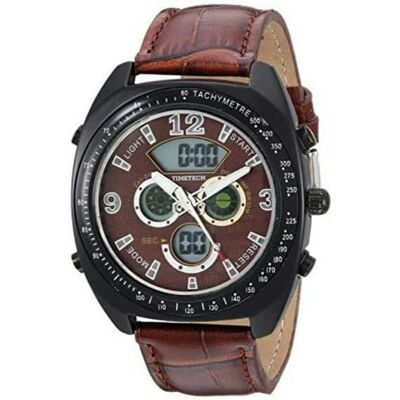 Timetech - Men's Sport Analog/Digital Multifunction Leather Watch - Brown Timetech - Men's Sport Analog/Digital Multifunction Leather Watch - Brown