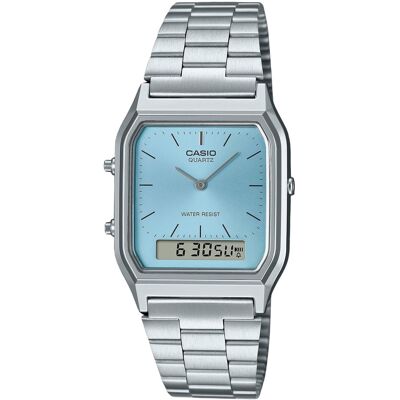 Casio - Vintage Analog Digital Quartz AQ-230A-2A1 Unisex Watch Turquoise Blue Dial World Time Dual Time - Silver, Blue Casio - Vintage Analog Digital Quartz AQ-230A-2A1 Unisex Watch Turquoise Blue Dial World Time Dual Time - Silver, Blue