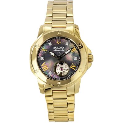 Bulova - Marine Star Gold Tone Stainless Steel Dial Automatic 97P171 100M Women's Watch - Black Mother Of Pearl Bulova - Marine Star Gold Tone Stainless Steel Dial Automatic 97P171 100M Women's Watch - Black Mother Of Pearl