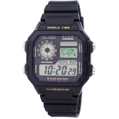 Casio - Digital World Time AE-1200WH-1BV Mens Watch Stopwatch Alarm Timer 100M - Black Casio - Digital World Time AE-1200WH-1BV Mens Watch Stopwatch Alarm Timer 100M - Black