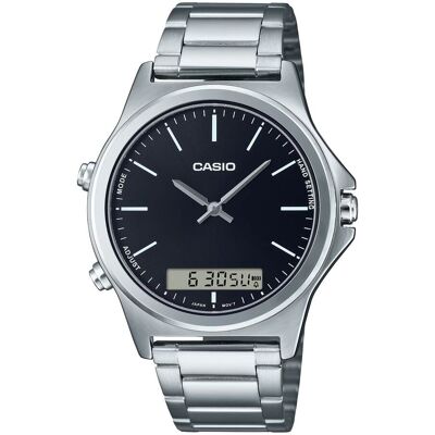 Casio - Men’s Black Dial Stainless Steel Bracelet Watch - MTP-VC01D-1EUDF - Silver Casio - Men’s Black Dial Stainless Steel Bracelet Watch - MTP-VC01D-1EUDF - Silver
