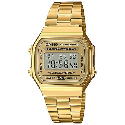 Casio - Digital Alarm Chrono 12/24 Format Stainless Steel A168WG-9WDF Unisex Watch - Gold Casio - Digital Alarm Chrono 12/24 Format Stainless Steel A168WG-9WDF Unisex Watch - Gold