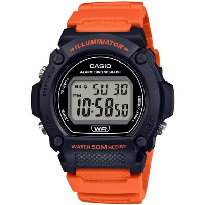 Casio - Men's Classic Digital Watch with Orange Band - W-219H-4AVCF - Black Casio - Men's Classic Digital Watch with Orange Band - W-219H-4AVCF - Black