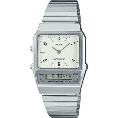 Casio - Vintage Analog Digital Dual Time Alarm Chrono Quartz AQ-800E-7A2 Unisex Watch Stainless Steel Bracelet Dial - White Casio - Vintage Analog Digital Dual Time Alarm Chrono Quartz AQ-800E-7A2 Unisex Watch Stainless Steel Bracelet Dial - White
