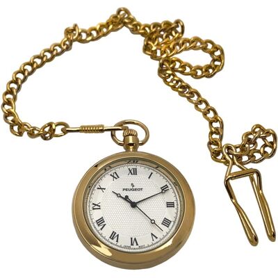 Peugeot - Men's 14K Plated Vintage Pocket Watch with Chain - Gold Peugeot - Men's 14K Plated Vintage Pocket Watch with Chain - Gold