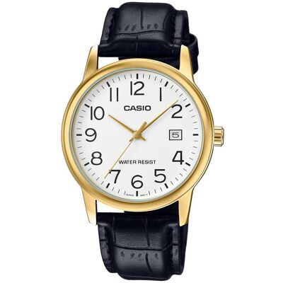 Casio - Men’s White Dial Gold-Tone Leather Analog Watch - MTP-V002GL-7B2UDF - Black Casio - Men’s White Dial Gold-Tone Leather Analog Watch - MTP-V002GL-7B2UDF - Black