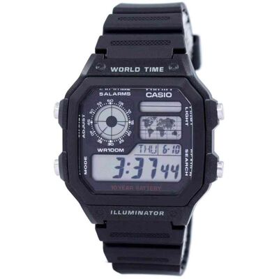 Casio - Youth Illuminator World Time Alarm AE-1200WH-1AV AE1200WH-1AV Men's Watch - Black Casio - Youth Illuminator World Time Alarm AE-1200WH-1AV AE1200WH-1AV Men's Watch - Black