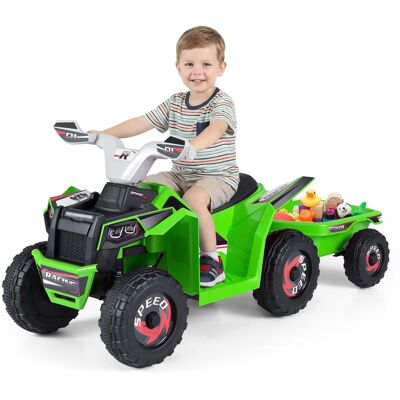 Gymax - Kids Electric ATV Car 6V Battery-Powered Ride on Toy w/Removable Back Trailer - Green Gymax - Kids Electric ATV Car 6V Battery-Powered Ride on Toy w/Removable Back Trailer - Green
