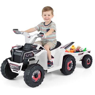 Gymax - Kids Electric ATV Car 6V Battery-Powered Ride on Toy w/Removable Back Trailer - White Gymax - Kids Electric ATV Car 6V Battery-Powered Ride on Toy w/Removable Back Trailer - White