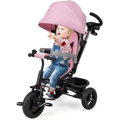 Gymax - 4-in-1 Baby Tricycle Toddler Trike w/ Reversible Seat Canopy & Push Handle - Pink Gymax - 4-in-1 Baby Tricycle Toddler Trike w/ Reversible Seat Canopy & Push Handle - Pink