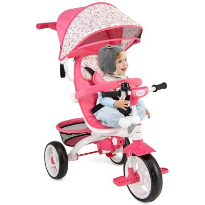Gymax - Baby Tricycle Stroller 6-in-1 Kids Push Trike w/ Removable 5-Position Canopy - Pink Gymax - Baby Tricycle Stroller 6-in-1 Kids Push Trike w/ Removable 5-Position Canopy - Pink