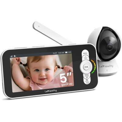 leviewlity - Baby Monitor Camera No WiFi 1080P 5" Pan-Tilt Night Vision 1100FT Range 5000mAh Privacy Secure - White leviewlity - Baby Monitor Camera No WiFi 1080P 5" Pan-Tilt Night Vision 1100FT Range 5000mAh Privacy Secure - White