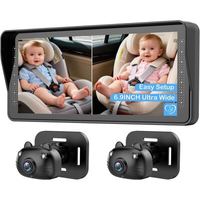 PRIMEPLUS - Cat Design Dual Baby Car Camera - 6.9" Split Screen HD Monitor with 2 Cameras, 1080P, Night Vision, Easy Setup PRIMEPLUS - Cat Design Dual Baby Car Camera - 6.9" Split Screen HD Monitor with 2 Cameras, 1080P, Night Vision, Easy Setup