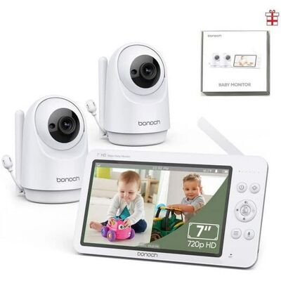 bonoch - 7" 720P Baby Monitor with 2 Cameras HD LCD Split Screen Video Audio No WiFi Auto Night Vision - White bonoch - 7" 720P Baby Monitor with 2 Cameras HD LCD Split Screen Video Audio No WiFi Auto Night Vision - White