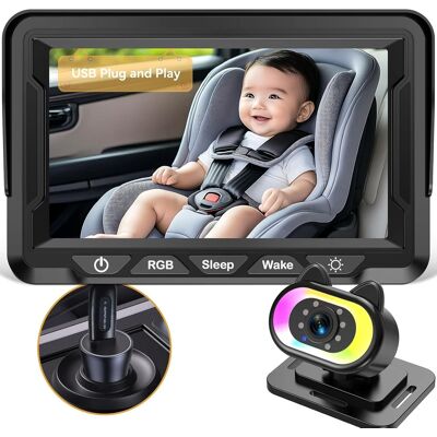 PRIMEPLUS - Baby Car Camera with RGB Light - USB Plug & Play 1080P HD Monitor, 940nm Safe Night Vision, 150° Wide-Angle, 360° Swivel PRIMEPLUS - Baby Car Camera with RGB Light - USB Plug & Play 1080P HD Monitor, 940nm Safe Night Vision, 150° Wide-Angle, 360° Swivel