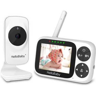 HelloBaby - HB2033 Video Baby Monitor with Camera and Audio, 1000ft Range, VOX, Night Vision, 3.2" LCD - White HelloBaby - HB2033 Video Baby Monitor with Camera and Audio, 1000ft Range, VOX, Night Vision, 3.2" LCD - White