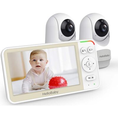 HelloBaby - HB6256 Video Baby Monitor with 2 Cameras, Remote Pan-Tilt-Zoom, 1000ft Range, 5.0" LCD, Night Vision - White HelloBaby - HB6256 Video Baby Monitor with 2 Cameras, Remote Pan-Tilt-Zoom, 1000ft Range, 5.0" LCD, Night Vision - White