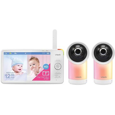 VTech - 2 Camera 1080p Smart WiFi Remote Access 360 Degree Pan & Tilt Video Baby Monitor with 7” Display, Night Light - White VTech - 2 Camera 1080p Smart WiFi Remote Access 360 Degree Pan & Tilt Video Baby Monitor with 7” Display, Night Light - White