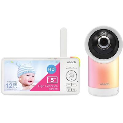 VTech - 1080p Smart WiFi Remote Access 360 Degree Pan & Tilt Video Baby Monitor with 5” Display, Night Light - White VTech - 1080p Smart WiFi Remote Access 360 Degree Pan & Tilt Video Baby Monitor with 5” Display, Night Light - White