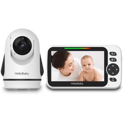 HelloBaby - HB6352 Baby Monitor with Remote Pan-Tilt and Zoom, 1000ft Long Range, 5.0" LCD, Night Vision, and Two-Way Audio - White HelloBaby - HB6352 Baby Monitor with Remote Pan-Tilt and Zoom, 1000ft Long Range, 5.0" LCD, Night Vision, and Two-Way Audio - White