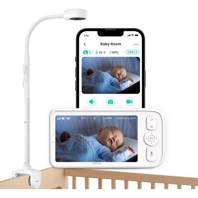 Peekababy - Baby Monitor with 5" Screen & Camera, 2K Video, Long-Range Connection, Sleep Tracking, Cry Detection, Two-Way Audio - White Peekababy - Baby Monitor with 5" Screen & Camera, 2K Video, Long-Range Connection, Sleep Tracking, Cry Detection, Two-Way Audio - White