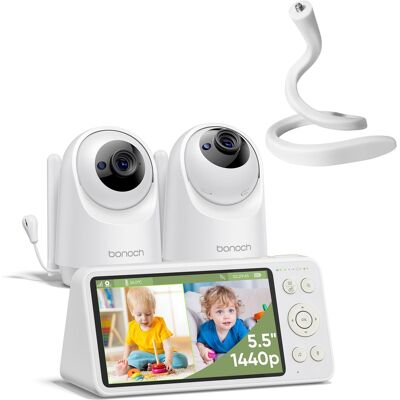 bonoch - 1440p Baby Monitor with 2 Cameras and 5.5'' Split Screen 240h Lasting No WiFi with Camera Stand - White bonoch - 1440p Baby Monitor with 2 Cameras and 5.5'' Split Screen 240h Lasting No WiFi with Camera Stand - White