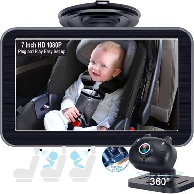 PRIMEPLUS - Baby Car Camera 7-Inch Monitor - USB Plug & Play 1080P HD with Night Vision, 360° Swivel & 150° Wide-Angle PRIMEPLUS - Baby Car Camera 7-Inch Monitor - USB Plug & Play 1080P HD with Night Vision, 360° Swivel & 150° Wide-Angle