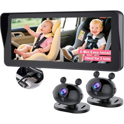 PRIMEPLUS - Dual Baby Car Camera for 2 Kids - 6.9" Split Screen HD Monitor, 1080P & 940nm No-Glow Night Vision, 150° Wide-Angle PRIMEPLUS - Dual Baby Car Camera for 2 Kids - 6.9" Split Screen HD Monitor, 1080P & 940nm No-Glow Night Vision, 150° Wide-Angle