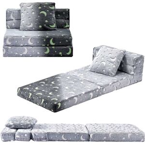 VEVOR - 3-in-1 Kids Sofa, Foldable Toddler Soft Couch, Glow in the Dark Kids Couch Fold Out with 28D Sponge & Flannel Fabric - Gray VEVOR - 3-in-1 Kids Sofa, Foldable Toddler Soft Couch, Glow in the Dark Kids Couch Fold Out with 28D Sponge & Flannel Fabric - Gray