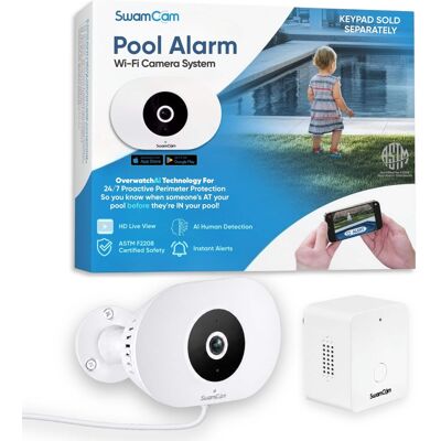 SwamCam - Pool Alarm Wi-Fi Camera ASTM F2208 Safety System for In-ground Above Ground Pools (Camera & Simple Alarm Only) - White SwamCam - Pool Alarm Wi-Fi Camera ASTM F2208 Safety System for In-ground Above Ground Pools (Camera & Simple Alarm Only) - White