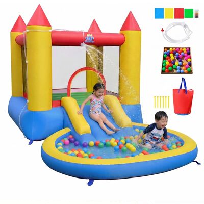 Costway - Inflatable Bounce House Kids Slide Jumping Castle Pool with Balls & Bag - Multicolor Costway - Inflatable Bounce House Kids Slide Jumping Castle Pool with Balls & Bag - Multicolor