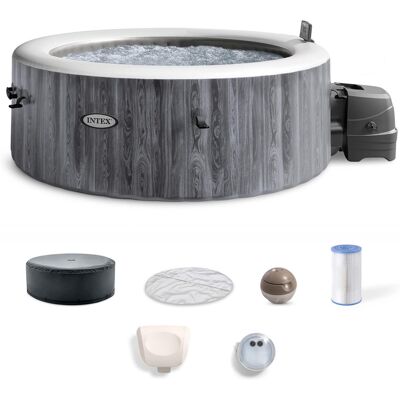 Intex - PureSpa Deluxe Spa Set 140 Bubble Jet Hot Tub with Cover, 77"x28" - greywood Intex - PureSpa Deluxe Spa Set 140 Bubble Jet Hot Tub with Cover, 77"x28" - greywood