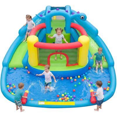 Costway - Inflatable Water Slide Park with Double Slides, Jumping Area, Splash Pool for Yard - Multi-colored Costway - Inflatable Water Slide Park with Double Slides, Jumping Area, Splash Pool for Yard - Multi-colored