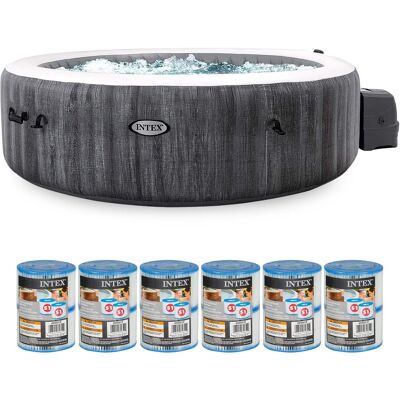 Intex - PureSpa Plus Inflatable Hot Tub and Type S1 Filter Cartridges, (12 Pack) - Gray Intex - PureSpa Plus Inflatable Hot Tub and Type S1 Filter Cartridges, (12 Pack) - Gray