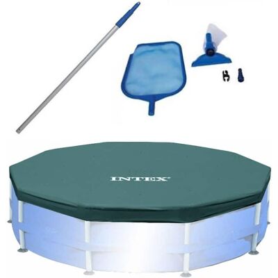 Intex - Swimming Pool Maintenance Kit with Vacuum and Pole & 10’ Round Pool Cover Intex - Swimming Pool Maintenance Kit with Vacuum and Pole & 10’ Round Pool Cover