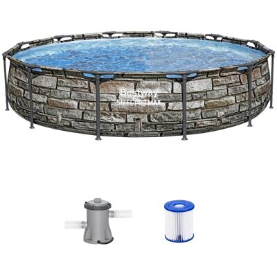 Bestway - 56817E 12' x 30" Steel Pro Max Round Above Ground Swimming Pool w/ Pump - Stone Bestway - 56817E 12' x 30" Steel Pro Max Round Above Ground Swimming Pool w/ Pump - Stone