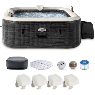 Intex - PureSpa Plus Greystone Inflatable Hot Tub, 94x28", with 4 Headrest Pillows - Gray Intex - PureSpa Plus Greystone Inflatable Hot Tub, 94x28", with 4 Headrest Pillows - Gray