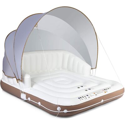Costway - Floating Island Inflatable Swimming Pool Float Lounge Raft with Canopy SPF50+ - White + Brown + Silver Costway - Floating Island Inflatable Swimming Pool Float Lounge Raft with Canopy SPF50+ - White + Brown + Silver