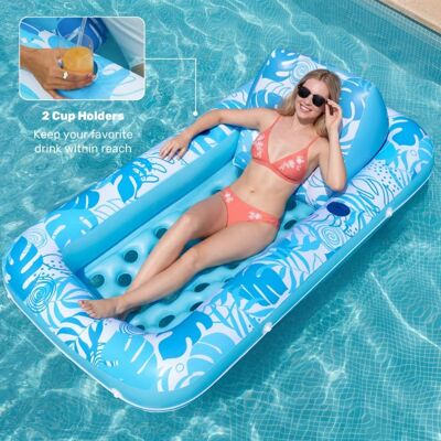Joyfy - Inflatable Pool Tanning Adult Float Pool Lounger with Leaf Design - Cozy, Trendy, and Perfect for Relaxation - Blue Joyfy - Inflatable Pool Tanning Adult Float Pool Lounger with Leaf Design - Cozy, Trendy, and Perfect for Relaxation - Blue